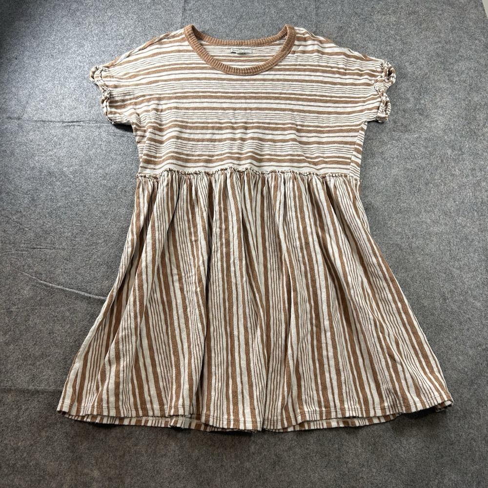American Eagle Striped Babydoll Mini Dress Women's Large Brown Cotton Boho Flowy